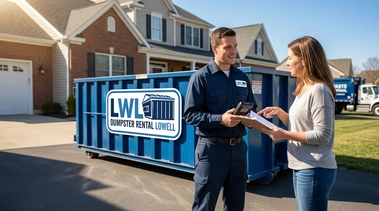 Roll-off dumpster delivered in Ayer, MA by LWL Dumpster Rental