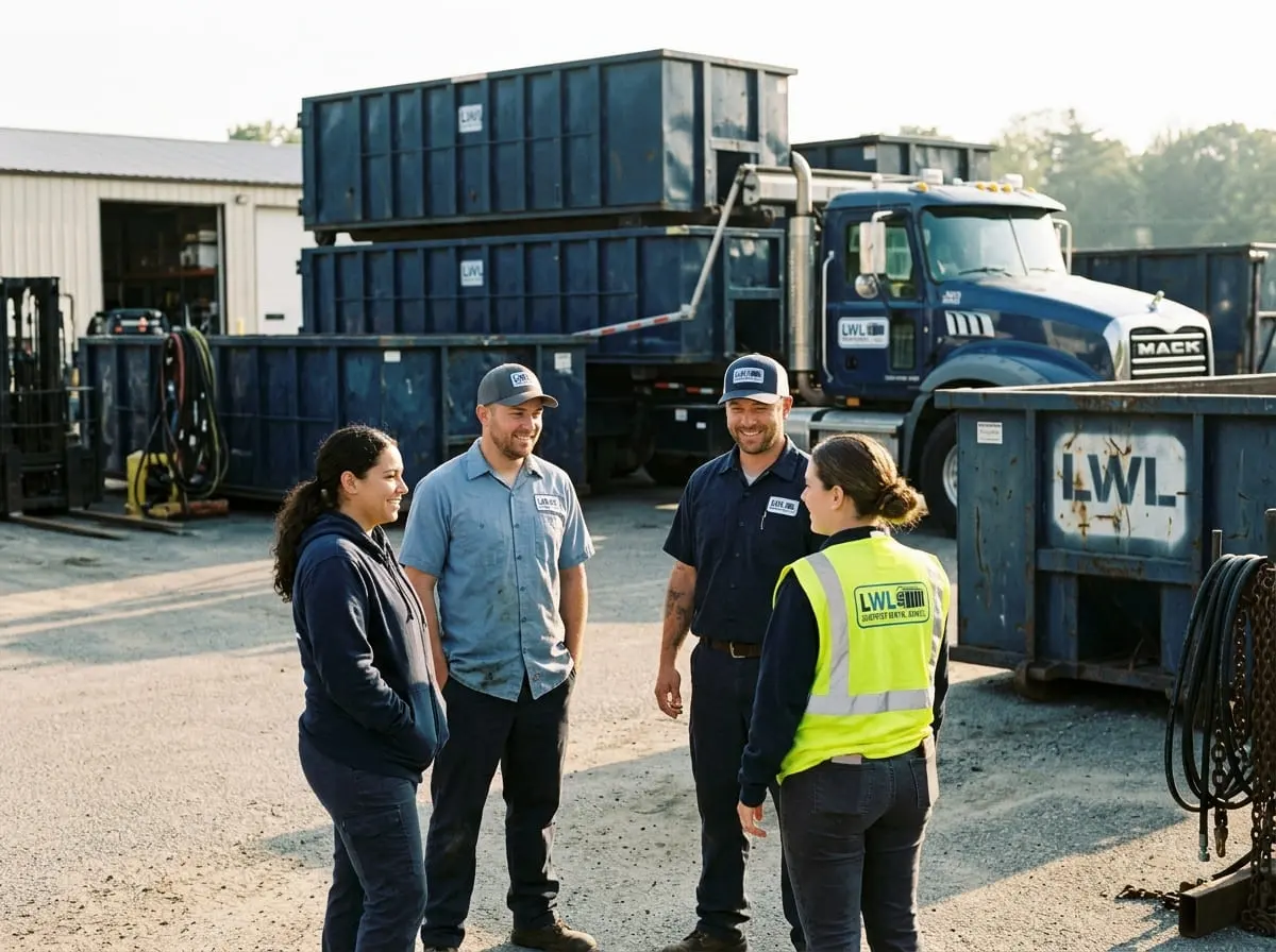 LWL Dumpster Rental roll-off truck and container in Lowell, MA